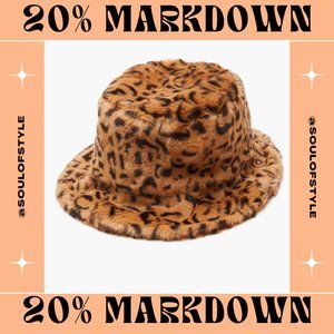 NWT Fuzzy Faux Fur Cheetah Leopard Print Buckethat